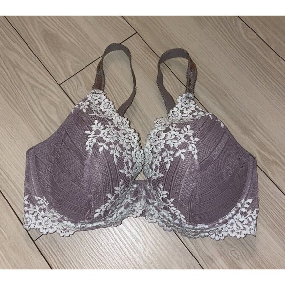 Wacoal 853291 Embrace Lace Contour Bra Lined Underwire Floral Womens 32DD Gray - Picture 2 of 6